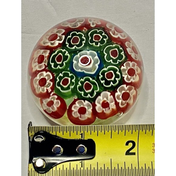 Murano Italy Art Glass Millefiori Paperweight Blue Red Green Flowers 2” AsIs - Picture 8 of 8
